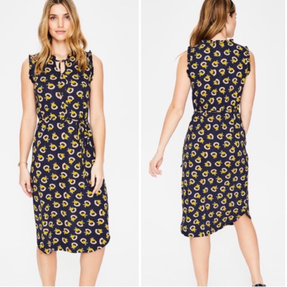 BODEN Navy Lois Floral Print Sleeveless Jersey Dress 6